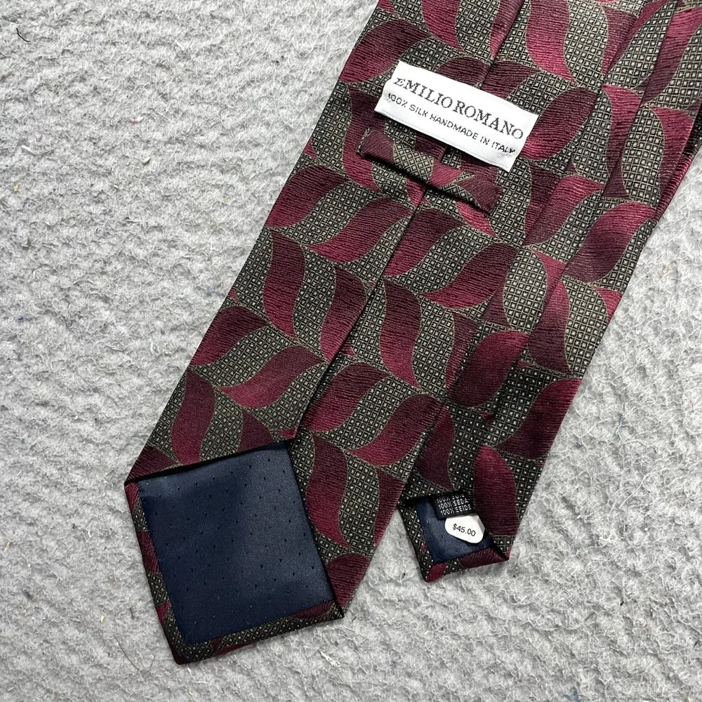 Emilio Romano Tie Mens One Size Red Geometric Classic Jacquard Silk Necktie
